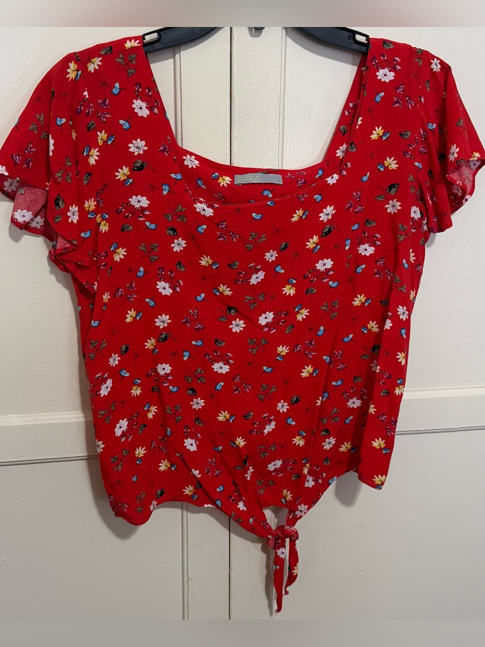 Red Floral Tie-Waist Crop Top